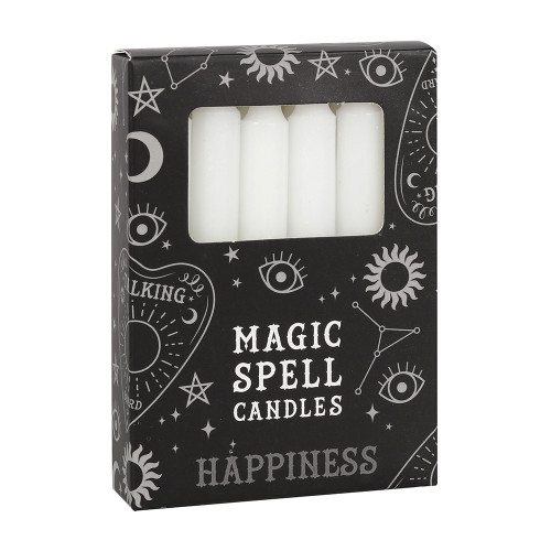 PACK OF 12 WHITE 'HAPPINESS' SPELL CANDLES